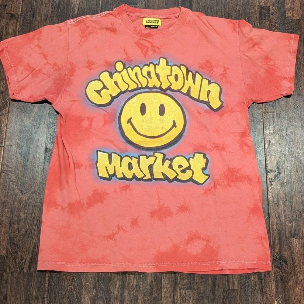 Chinatown Market Shirt Adult M Fits S Pink Tie Dye Smiley Streetwear Graffiti